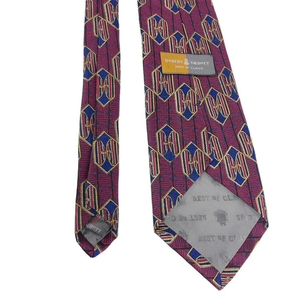 Robert Talbott Best of Class Silk Tie Mens Geometric Crimson Blue Woven Necktie